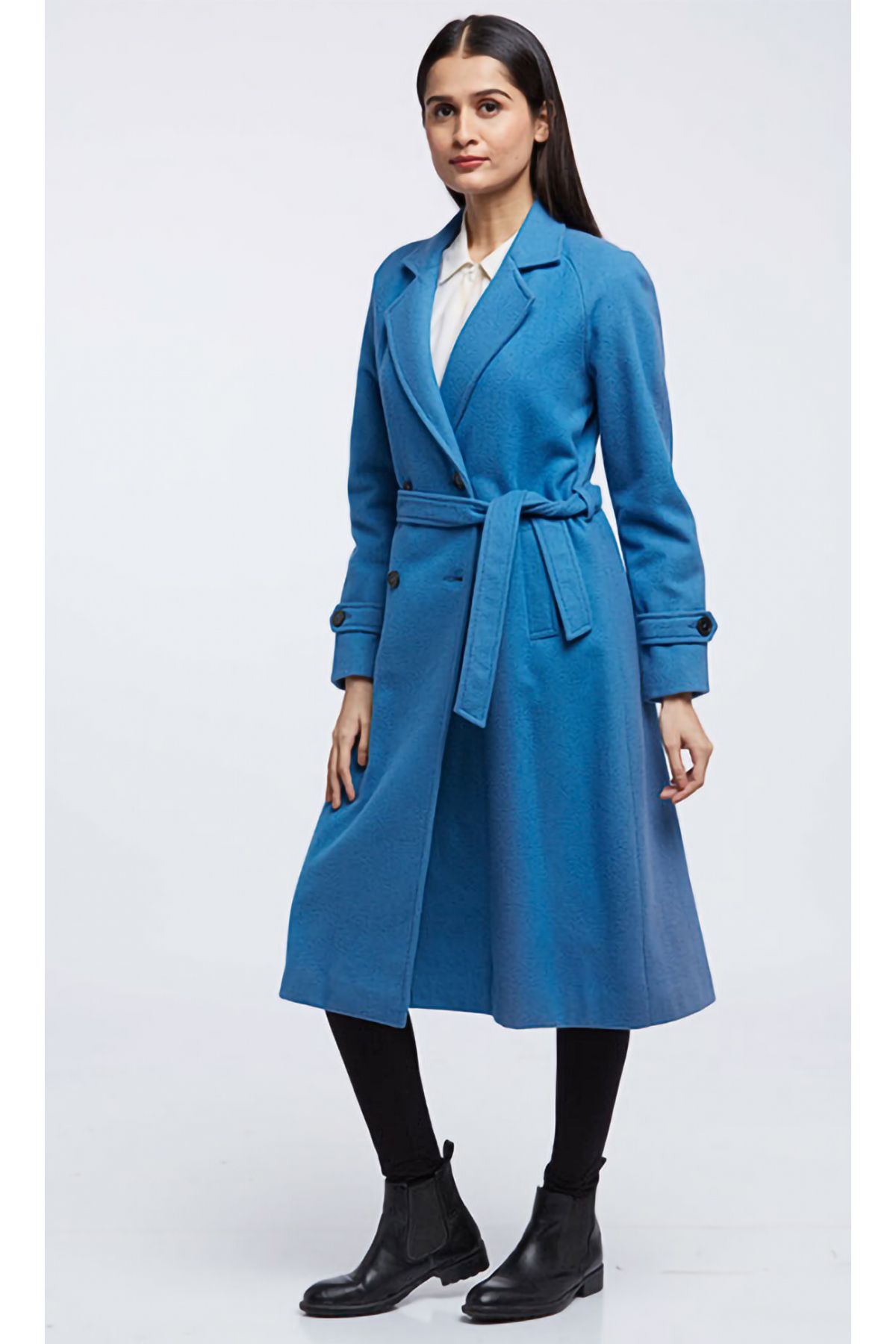 Blue Woollen Trench Coat | Women